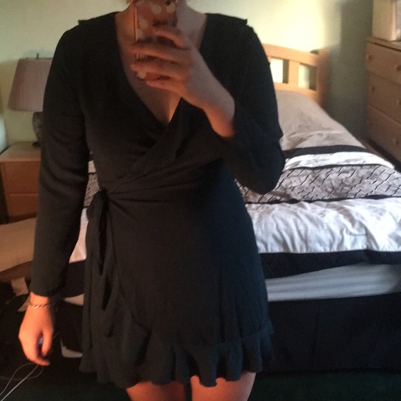 Dark Green Wrap Dress - Picture 1 of 3